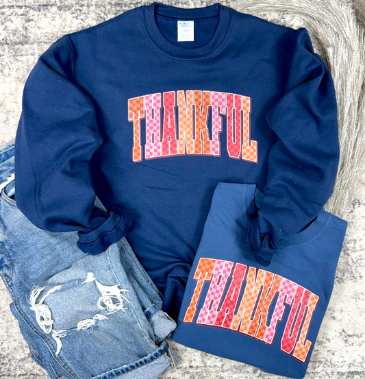 Checkered Thankful Graphic Tee and Graphic Sweatshirt