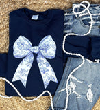 Toile Bow Tee/Sweatshirt - Navy*