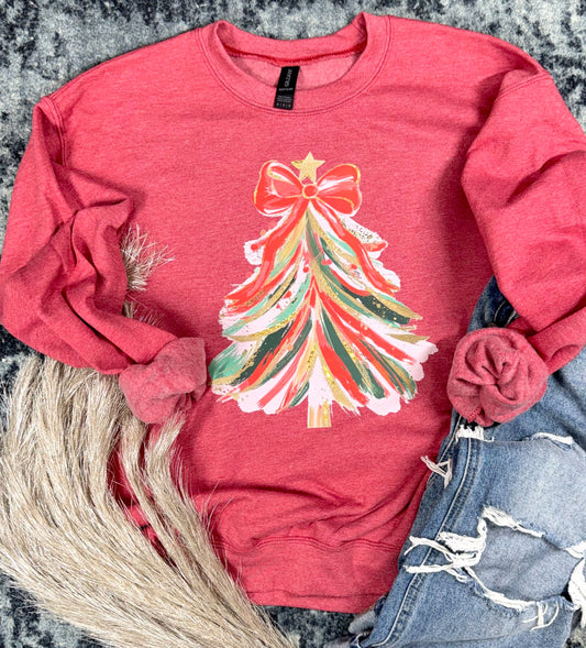 Glitter Painted Tree Heather Red Sweatshirt